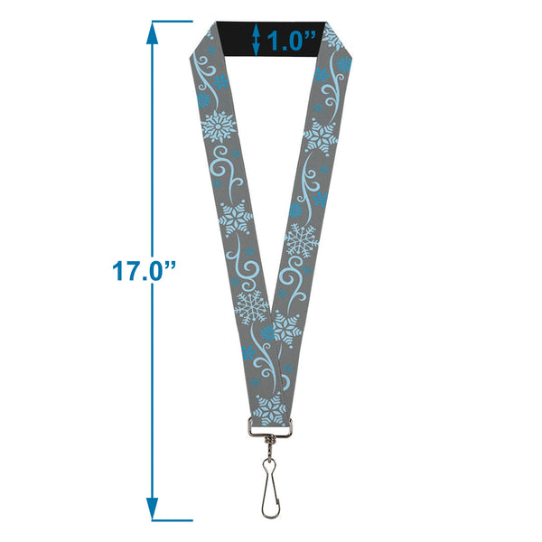 Buckle-Down Lanyard - 1.0" - Holiday Snowflakes Gray Blue