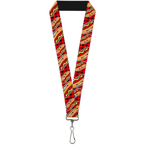 Buckle-Down Lanyard - 1.0" - Hot Dogs Buffalo Plaid Black Red