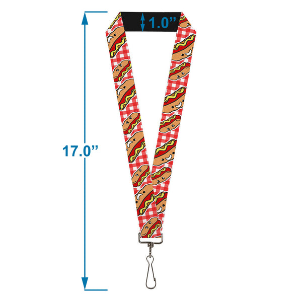 Buckle-Down Lanyard - 1.0" - Hot Dogs Buffalo Plaid White Red