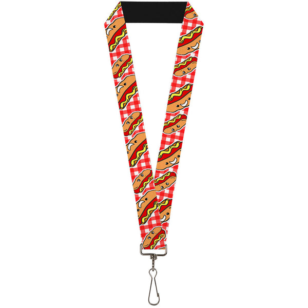 Buckle-Down Lanyard - 1.0" - Hot Dogs Buffalo Plaid White Red