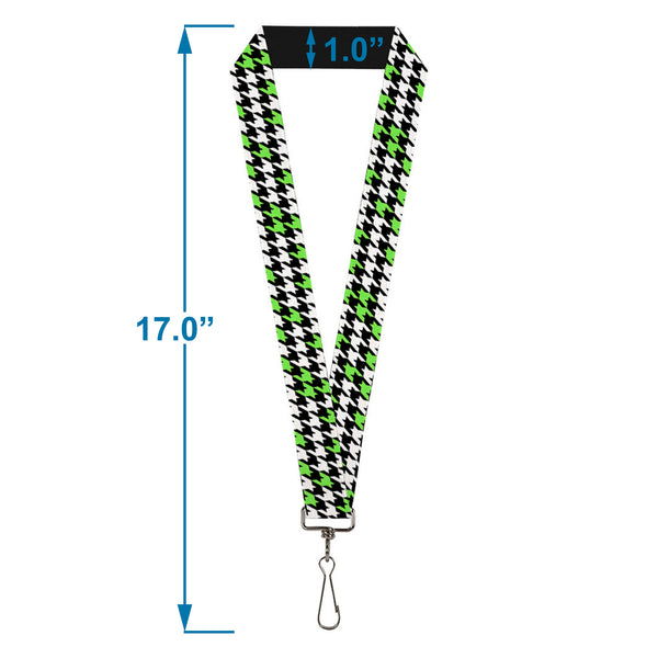 Buckle-Down Lanyard - 1.0" - Houndstooth Black White Neon Green