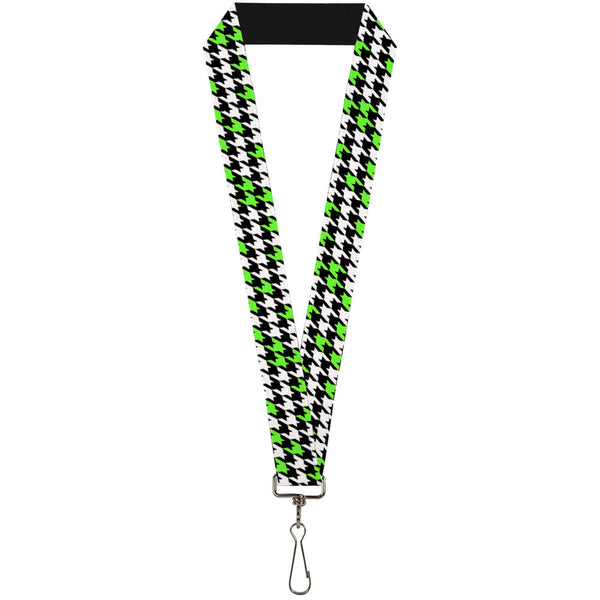 Buckle-Down Lanyard - 1.0" - Houndstooth Black White Neon Green