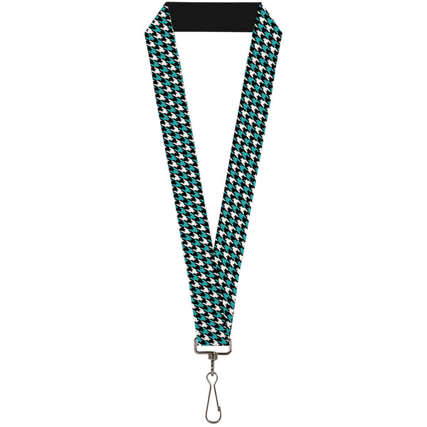 Buckle-Down Lanyard - 1.0" - Houndstooth Black White Turquoise