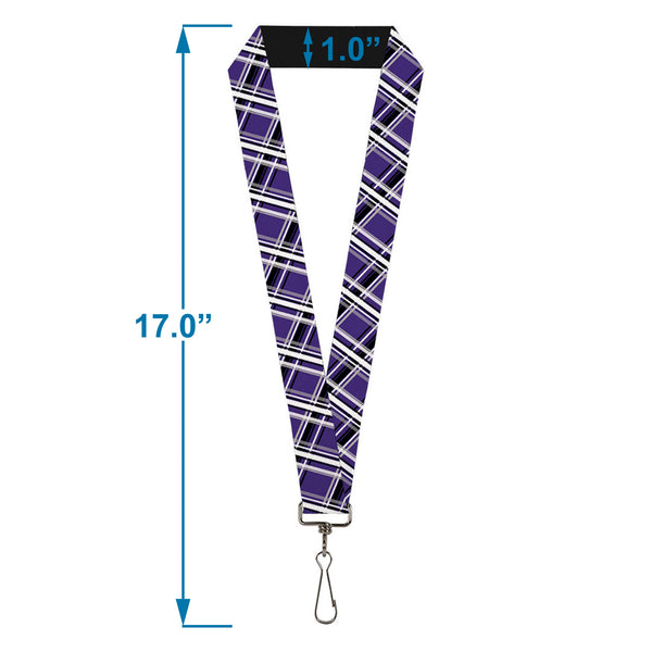 Buckle-Down Lanyard - 1.0" - Houndstooth Gray Purple White