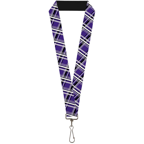 Buckle-Down Lanyard - 1.0" - Houndstooth Gray Purple White