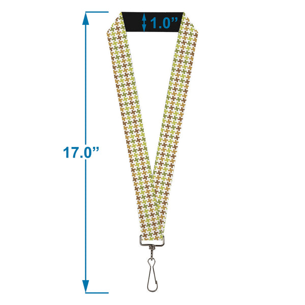 Buckle-Down Lanyard - 1.0" - Houndstooth White Green Brown