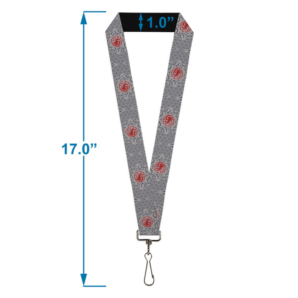 Buckle-Down Lanyard - 1.0" - House Of The Dragon Targaryen Sigil Four-Legged Dragon Grays/Red