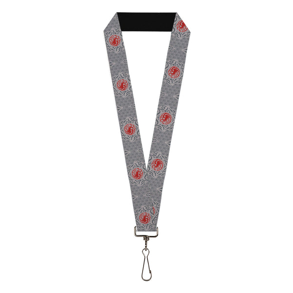 Buckle-Down Lanyard - 1.0" - House of the Dragon Targaryen Sigil Four-Legged Dragon Grays/Red