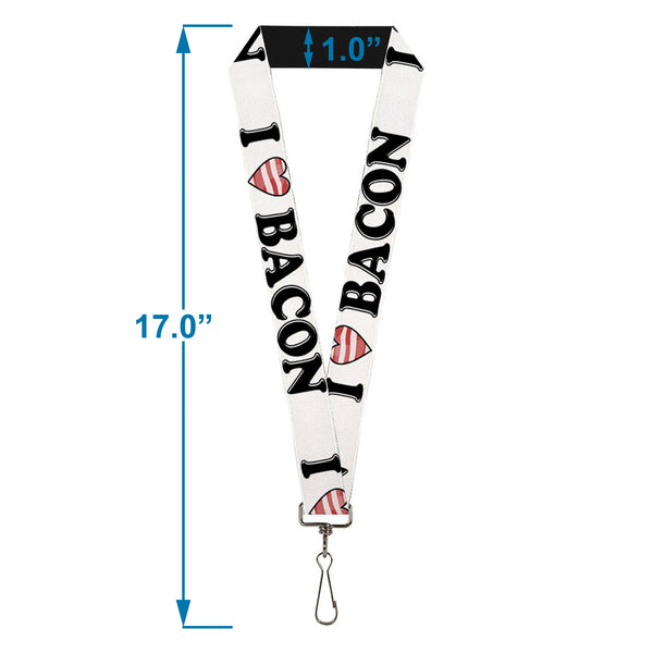 Buckle-Down Lanyard - 1.0" - I "Heart" BACON White Black Bacon
