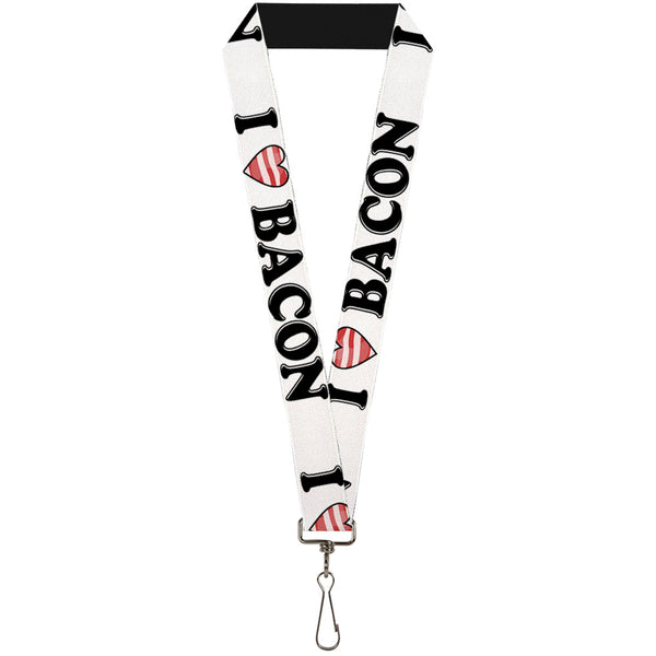 Buckle-Down Lanyard - 1.0" - I "Heart" BACON White Black Bacon