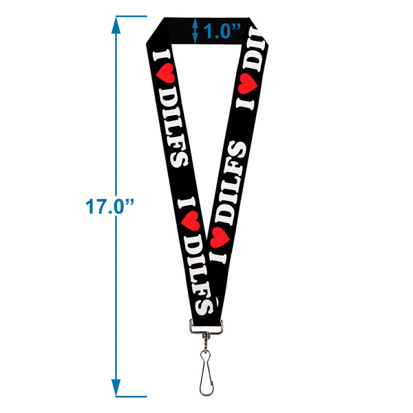 Buckle-Down Lanyard - 1.0" - I "HEART" DILFS Black/White/Red