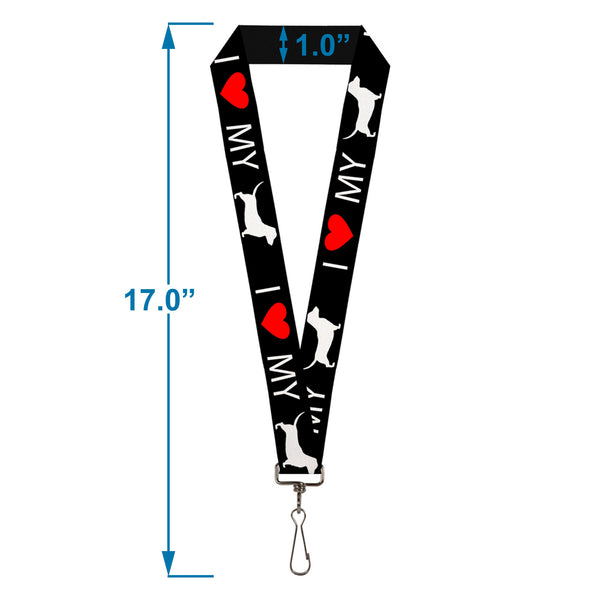 Buckle-Down Lanyard - 1.0" - I "HEART" MY "WEINER" Dog Silhouette Black White Red