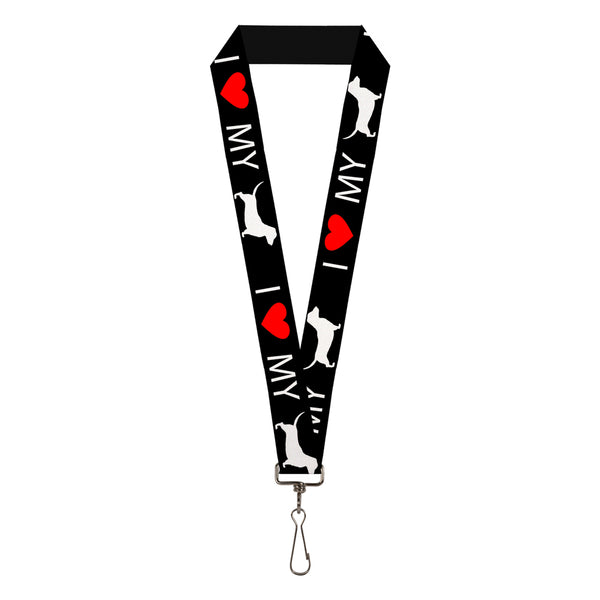 Buckle-Down Lanyard - 1.0" - I "HEART" MY "WEINER" Dog Silhouette Black White Red