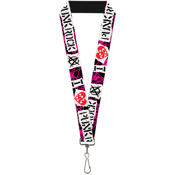 Buckle-Down Lanyard - 1.0" - I Heart Punk Rock w Safety Pins Black Fuchsia White