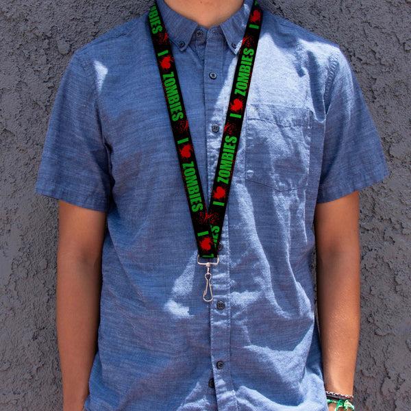 Buckle-Down Lanyard - 1.0" - I "Heart" ZOMBIES Bold Splatter Black Green Red