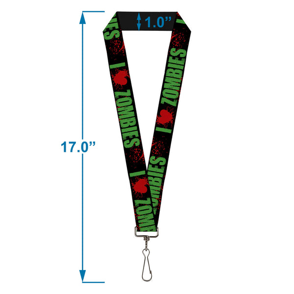 Buckle-Down Lanyard - 1.0" - I "Heart" ZOMBIES Bold Splatter Black Green Red