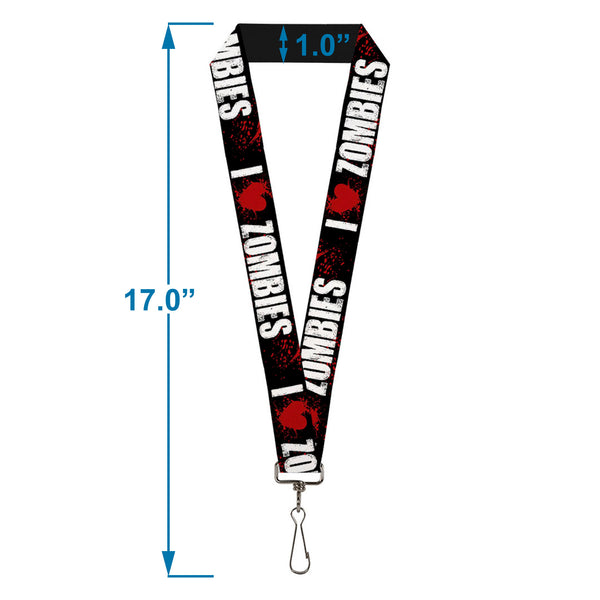 Buckle-Down Lanyard - 1.0" - I "Heart" ZOMBIES Bold Splatter Black White Red