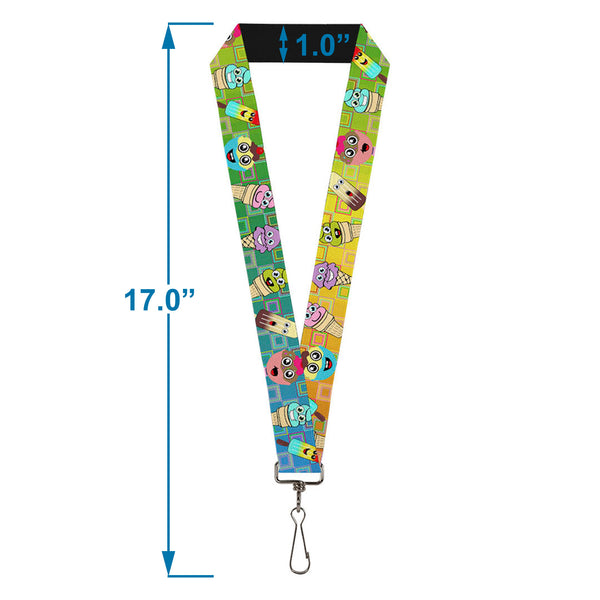 Buckle-Down Lanyard - 1.0" - Ice Cream Cone & Popsicle Expressions Squares Multi Color