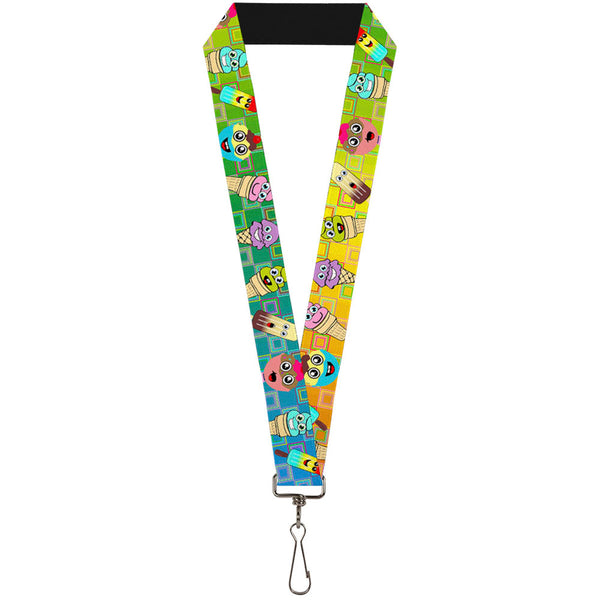 Buckle-Down Lanyard - 1.0" - Ice Cream Cone & Popsicle Expressions Squares Multi Color