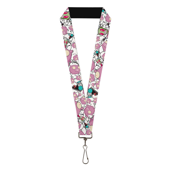 Buckle-Down Lanyard - 1.0" - Invader Zim GIR and Piggy Doddles White/Black