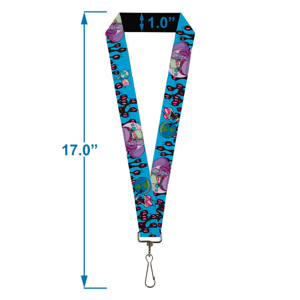 Buckle-Down Lanyard - 1.0" - Invader Zim GIR And Piggy Rule The World Poses Blue