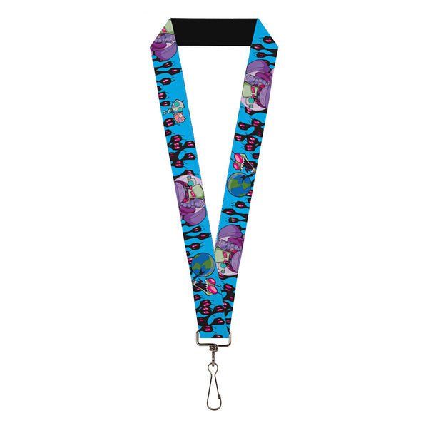 Buckle-Down Lanyard - 1.0" - Invader Zim GIR and Piggy Rule the World Poses Blue
