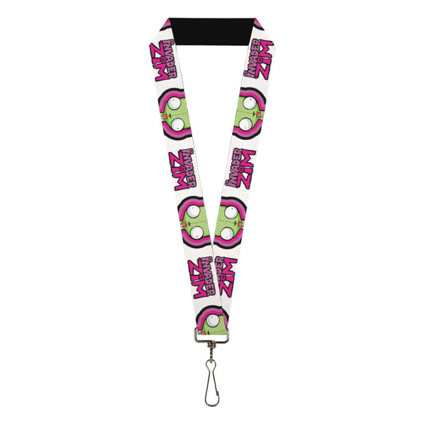 Buckle-Down Lanyard - 1.0" - INVADER ZIM Title Logo and GIR Pose Close-Up White/Pinks