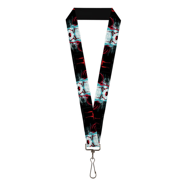 Buckle-Down Lanyard - 1.0" - IT CHAPTER TWO Pennywise Face CLOSE-UP Black/Red/Blues