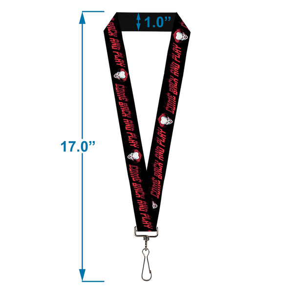 Buckle-Down Lanyard - 1.0" - It Chapter Two Pennywise Face COME BACK AND PLAY Black/Reds