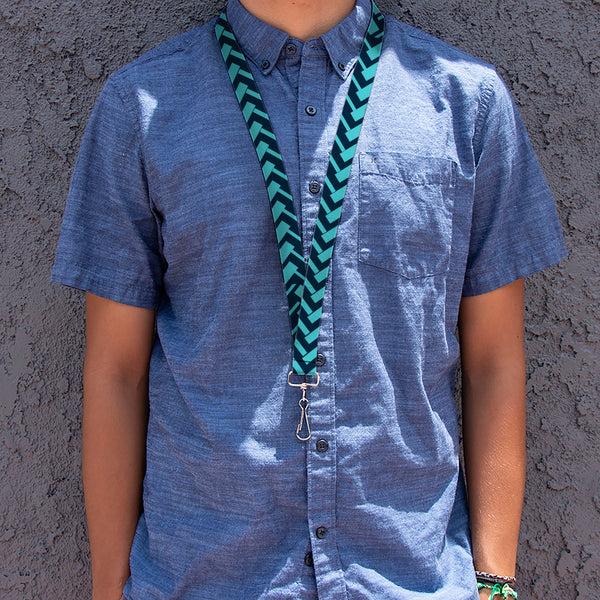 Buckle-Down Lanyard - 1.0" - Jagged Chevron Navy Turquoise