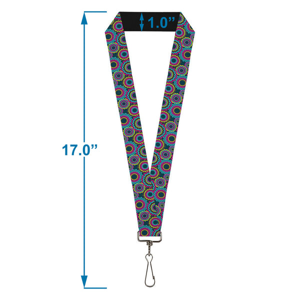 Buckle-Down Lanyard - 1.0" - Jagged Rings Teals Fuchsia Yellow