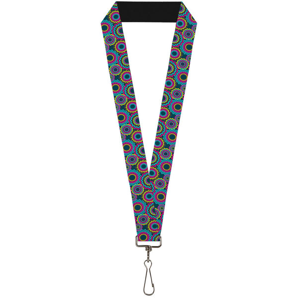 Buckle-Down Lanyard - 1.0" - Jagged Rings Teals Fuchsia Yellow