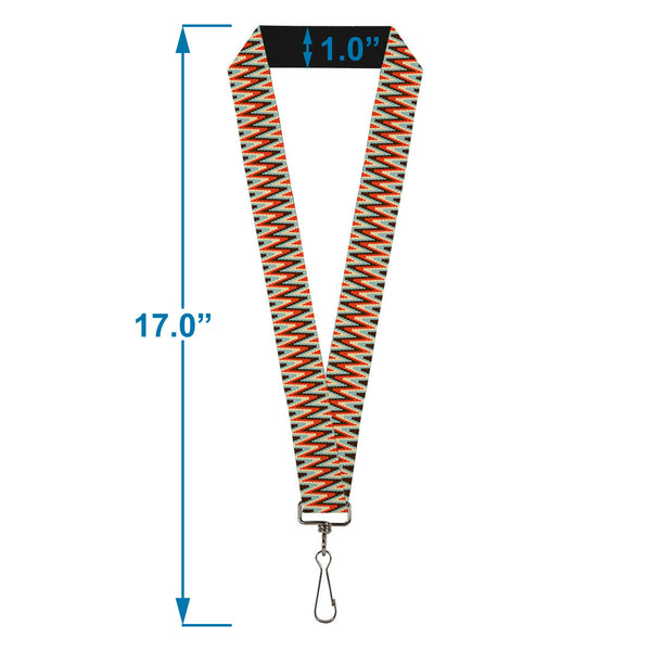 Buckle-Down Lanyard - 1.0" - Jagged Zig Zag Brown Aqua Cream Red