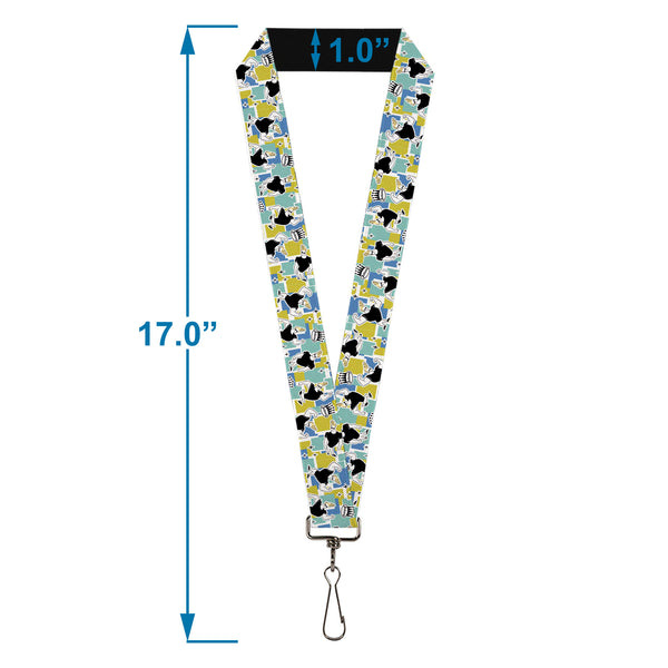 Buckle-Down Lanyard - 1.0" - Johnny Bravo Flexing Pose And JOHNNY Icon Collage Blues/Yellows