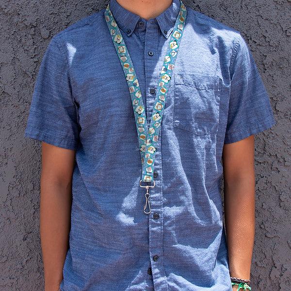 Buckle-Down Lanyard - 1.0" - Johnny Bravo Icon Blocks Collage Blues/White