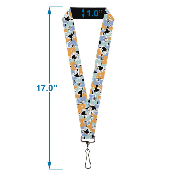 Buckle-Down Lanyard - 1.0" - Johnny Bravo Poses And Icon Collage Blocks White/Multi Color