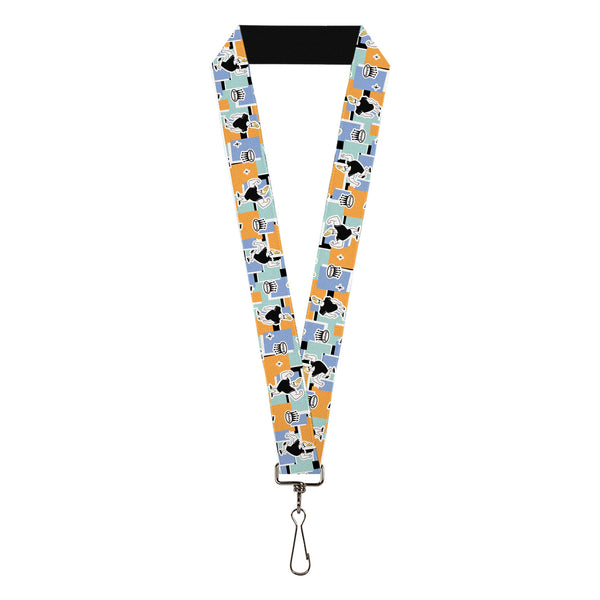 Buckle-Down Lanyard - 1.0" - Johnny Bravo Poses and Icon Collage Blocks White/Multi Color