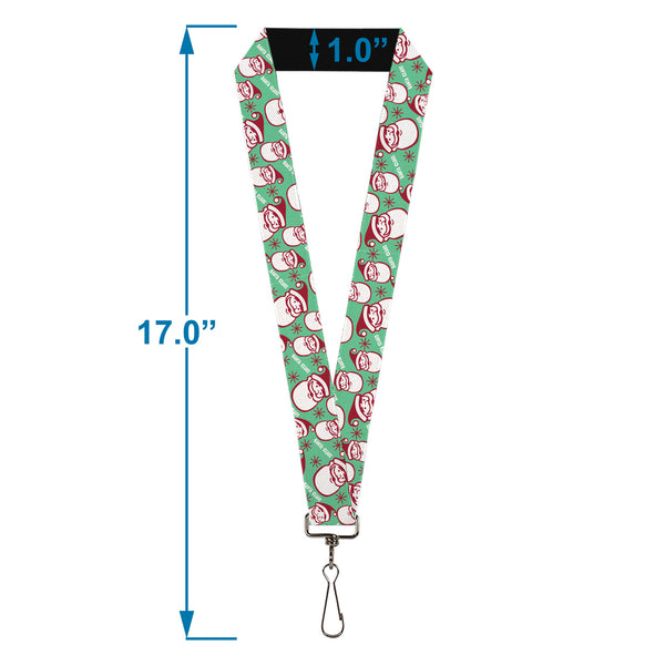 Buckle-Down Lanyard - 1.0" - Jolly SANTA CLAUS Christmas Smiling Face Icon And Text Green/Red/White