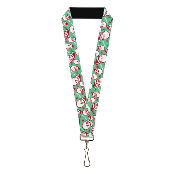 Buckle-Down Lanyard - 1.0" - Jolly SANTA CLAUS Christmas Smiling Face Icon and Text Green/Red/White