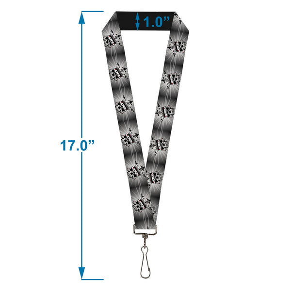 Buckle-Down Lanyard - 1.0" - King Skull Blocks Rays Grays