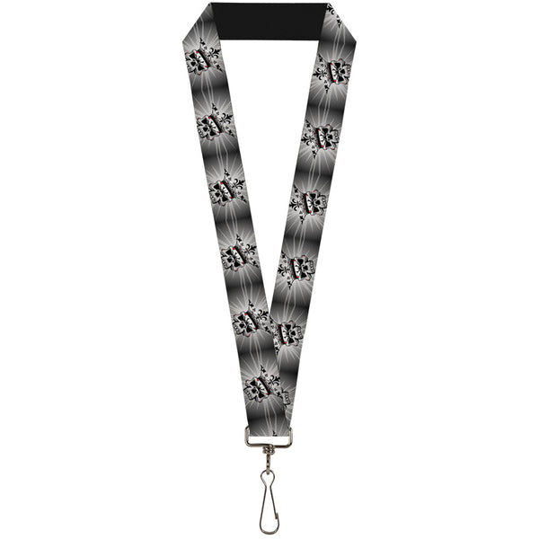 Buckle-Down Lanyard - 1.0" - King Skull Blocks Rays Grays