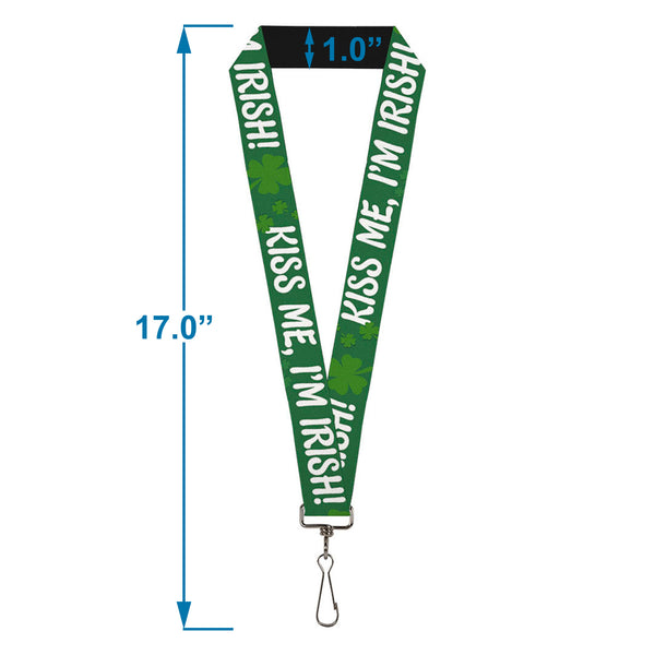Buckle-Down Lanyard - 1.0" - KISS ME I'M IRISH Clovers Green White