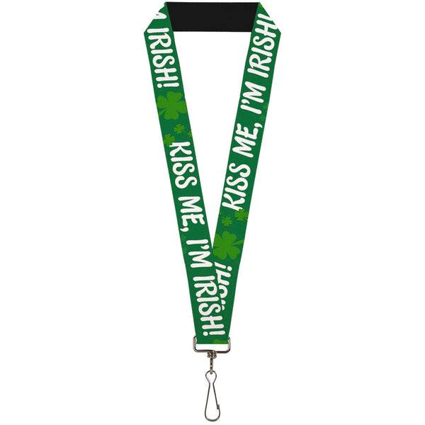 Buckle-Down Lanyard - 1.0" - KISS ME I'M IRISH Clovers Green White