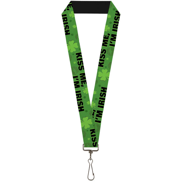 Buckle-Down Lanyard - 1.0" - KISS ME I'M IRISH Clovers Kisses Greens Black