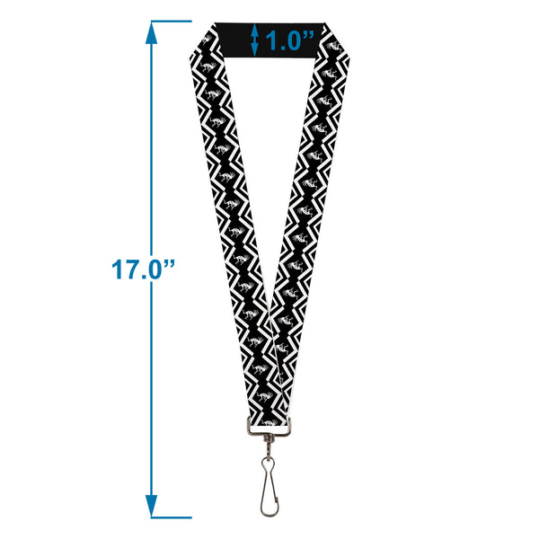 Buckle-Down Lanyard - 1.0" - Kokopelli Icon/Tribal Black/White