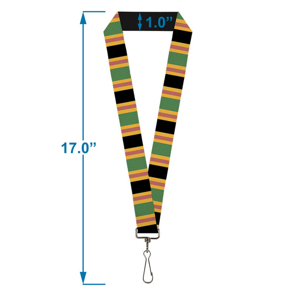 Buckle-Down Lanyard - 1.0" - Lines Black Gold Pink Green