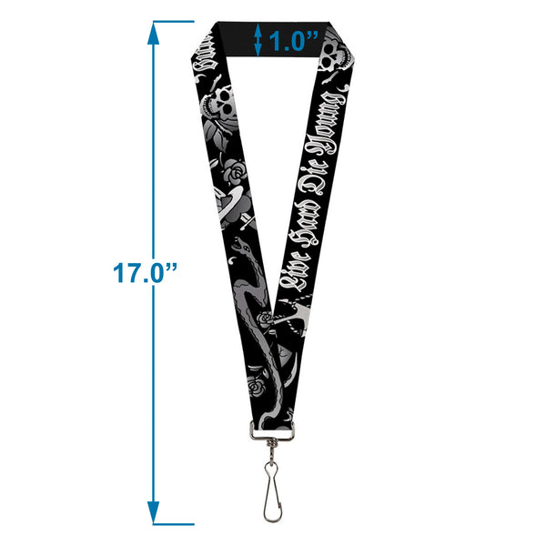 Buckle-Down Lanyard - 1.0" - Live Hard Die Young Black White