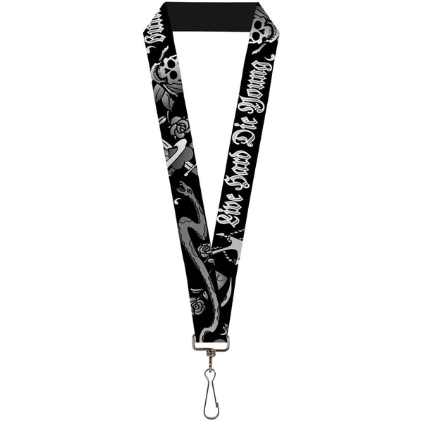 Buckle-Down Lanyard - 1.0" - Live Hard Die Young Black White