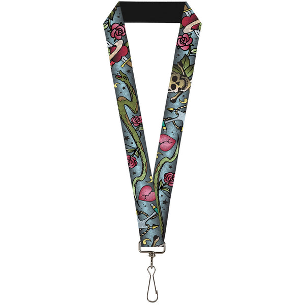 Buckle-Down Lanyard - 1.0" - Live Hard Die Young CLOSE-UP Turquoise