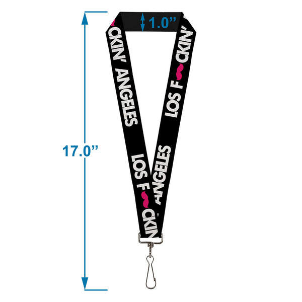 Buckle-Down Lanyard - 1.0" - LOS F*CKIN' ANGELES Mustache Black White Pink